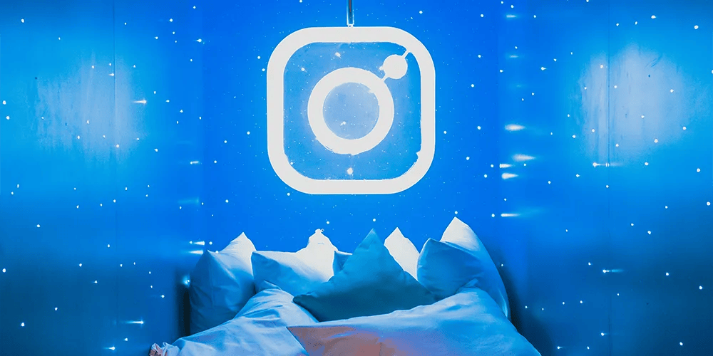 Instagram icon glowing in blue light